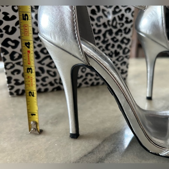 Silver Vegan Leather Ankle Strap High Heels 7.5 Anne Michelle Charlotte Russe - Picture 3 of 6